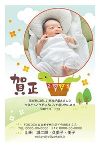 年賀状　へび年　写真入り　ベビーバック　賀正